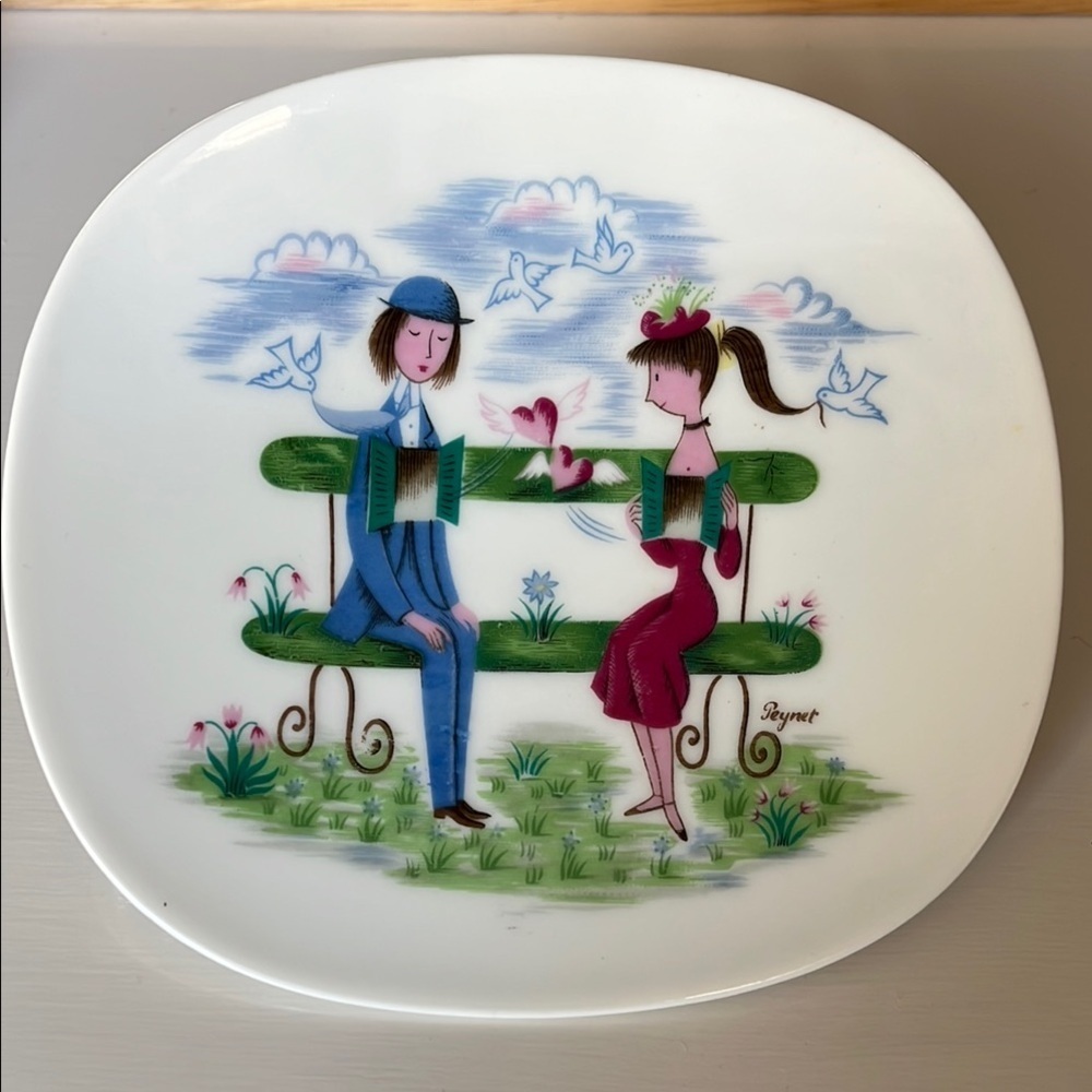 Rosenthal Raymond Peynet Plate Dish Porcelain Lovers Bench Doves Germany Vintage